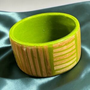 Green Wood-Inlay Bangle Bracelet